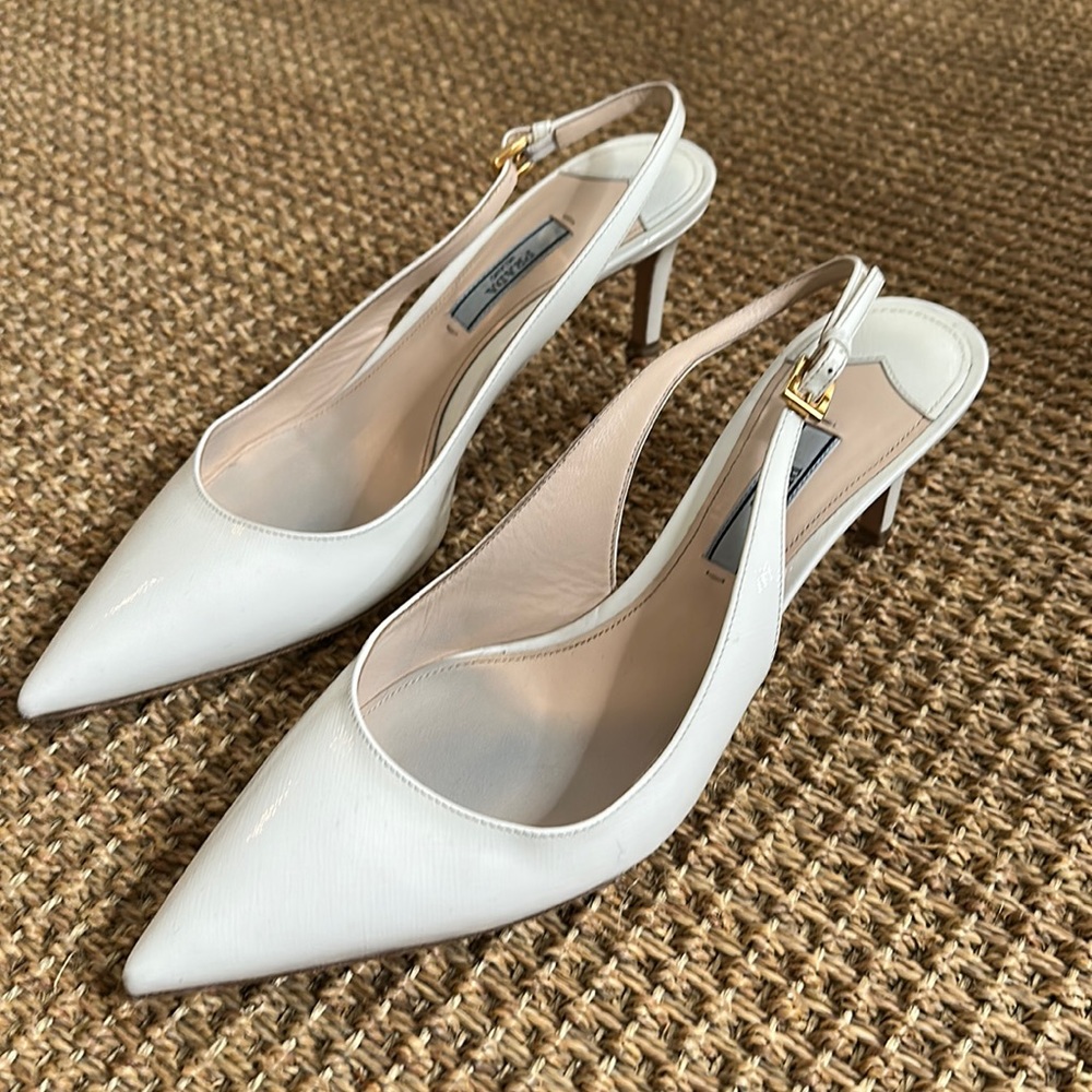Prada white sling backs heels
